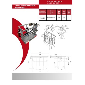 Iron crane basket for 2 people 1400x700x1150 (L x W x H)