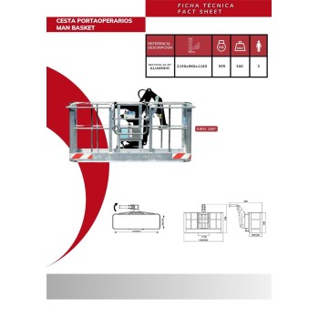 Self-leveling crane basket made of aluminum with 180º rotation for 3 people