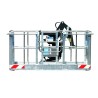 Self-leveling aluminum man basket with 180º rotation for 3 operators.