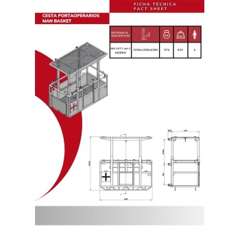 Suspended iron man basket for tower cranes with roof for 4 people