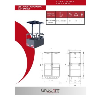 Suspended iron man basket for tower cranes, designed for 2 people