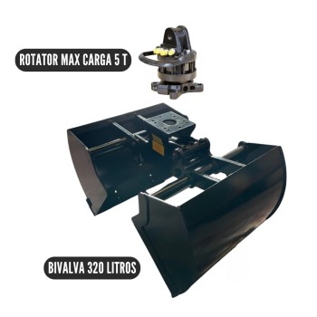 320-liter clamshell bucket + rotator and coupler included
