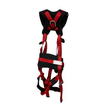 Harness with belt, lanyards, and carabiners