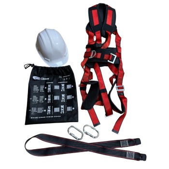 Kit completo seguridad Arnés, amarres, mosquetones y casco
