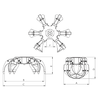 Hydraulic polyp grab - 1500kg Aperture: 1250 mm