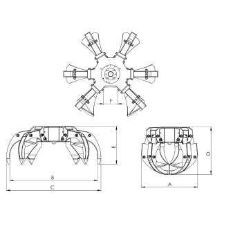 Hydraulic polyp grab- 2000 Kg Aperture: 1370 mm