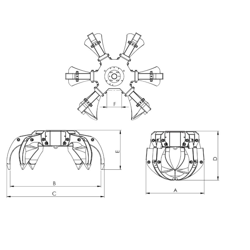 Pulpo hidráulico grua - 3500 Kg Apertura pinzas: 1900 mm